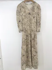 ◇ Every very nice claup 総柄 八分袖 膝下丈 ワンピース サイズF ベージュ系 ブラック レディース P  【中古】 【1210040006873】