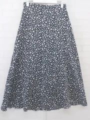 ◇ NATURAL BEAUTY BASIC ボタニカル ロング フレア スカート サイズM ブラック ホワイト系 パープル レディース P  【中古】 【1210060001247】