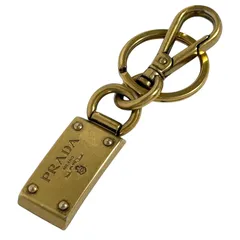プラダ　メンズ　キーホルダー　キーリング　ロゴプレート　アンティークゴールド色