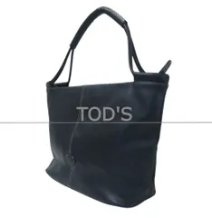 美品 TOD'S トッズ レザー ステッチ ロゴ セミショルダー ハンドバッグ トートバッグ 黒 ブラック レディース