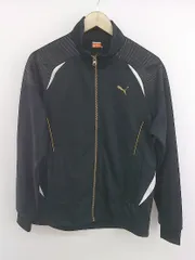 ◇ PUMA プーマ ジップアップ 長袖 トラックジャケット サイズM ブラック ホワイト ゴールド系 メンズ P  【1210070006553】