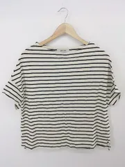 ◇ nano universe ナノ ユニバース ボーダー 五分袖 Tシャツ カットソー サイズF ホワイト系 ブラック レディース P  【1210070006980】