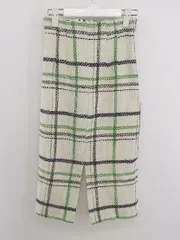 ◇ Mila Owen ミラ オーウェン チェック 膝下丈 タイト スカート サイズ0 オフホワイト レディース P  【中古】 【1210110005386】