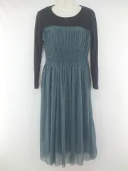 ◇ IEDIT 切り替え 長袖 膝下丈 ワンピース サイズM ブルー ブラック レディース P  【中古】 【1210110003382】