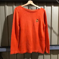 1378 LAULEN RALPH LAUREN セーター オレンジ M ローレンラルフローレン ニット コットン ワンポイント 刺繍ロゴ 古着卸 アメリカ仕入