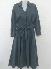 ◇ ◎ Perle Peche Vネック ウエストリボン フレア 長袖 ロング ワンピース サイズ 38 ダークグレー レディース P  【1210120006038】のサムネイル