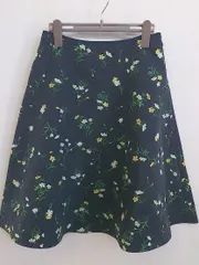 ◇ 組曲 クミキョク 花柄 膝下丈 フレア スカート サイズ2 ネイビー マルチ レディース P  【1210120009497】