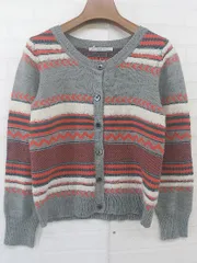 ◇ KBF ケービーエフ URBAN RESEARCH 総柄 長袖 ニット カーディガン サイズF グレー レッド マルチ レディース P  【1210120009374】