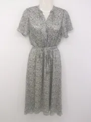 ◇ ◎ INDEX インデックス 花刺繍 ウエストリボン 半袖 膝下丈 ワンピース サイズ M ホワイト ネイビー レディース P  【1210130003140】