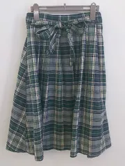 ◇ ◎ Secret Honey チェック 膝下丈 フレア スカート サイズ2 グリーン系 ネイビー ホワイト系 レディース P  【中古】 【1210170000277】