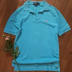 90年代 ポロ ラルフローレン VIVID ブルー カラーTシャツ ポロシャツ M