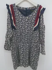 ◇ Another Edition 花柄 フリル 長袖 ミニ ワンピース ネイビー系 マルチ レディース P  【中古】 【1210190006112】