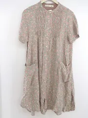 ◇ ◎ AS KNOW AS de base 花柄 ピンタック 半袖 膝丈 ワンピース サイズF ライトグレー ピンク系 レディース P  【中古】 【1210200005258】