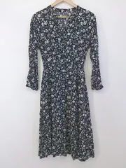 ◇ GLOBAL WORK グローバルワーク ボタニカル 長袖 膝下丈 ワンピース サイズM ブラック ホワイト系 レディース P  【中古】 【1210250002108】