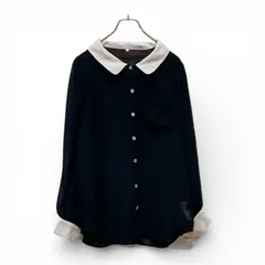 【古着】 バイカラー 丸襟 ブラウス シフォン シャツ 黒 ベージュ クレリックブラウス シアー素材 パフスリーブ