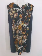 ◇ Bou Jeloud ブージュルード 総柄 ニット 切替 ノースリーブ 膝丈 ワンピース サイズ38 ネイビー マルチ レディース P  【中古】 【1210270006346】