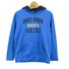 アンダーアーマー パーカー トップス プルオーバー スウェット 裏起毛 スポーツウエア キッズ 男の子用 YXLサイズ 青 UNDER ARMOUR 【中古】