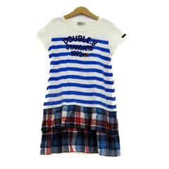 ミキハウス ワンピース トップス 半袖 ボーダー柄 ダブルビー キッズ 女の子用 130サイズ 青×白 MIKIHOUSE 【中古】