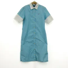 ラルフローレン シャツワンピース トップス 半袖 コットン キッズ 女の子用 150サイズ 水色×白 RALPH LAUREN 【中古】
