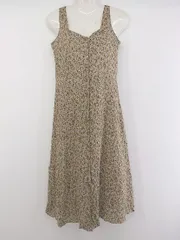◇ continuer de NICE CLAUP ボタニカル ノースリーブ 膝下丈 ワンピース サイズF ベージュ ブルー マルチ レディース P  【中古】 【1211020010392】