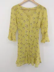 ◇ ◎ one after another NICE CLAUP 花柄 八分袖 ミニ チュニックワンピース サイズF イエロー系 マルチ レディース P  【中古】 【1211020007101】