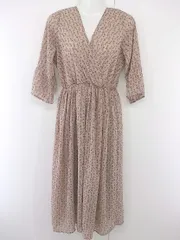 ◇ Every very nice claup 小花柄 カシュクール 長袖 膝下丈 ワンピース サイズF ピンクベージュ系 レディース P  【中古】 【1211040000427】