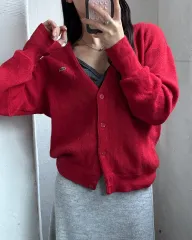 LACOSTE ラコステ レッド COLOR Vネック ウール カーディガン