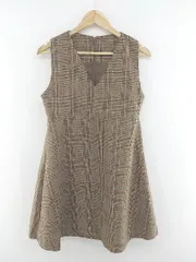 ◇ apres jour アプレジュール チェック ノースリーブ ミニ フレア ワンピース サイズF ブラウン レディース P  【中古】 【1211080006618】