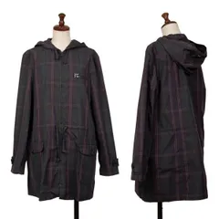 マドモアゼルノンノンMademoiselle NON NON ウエストコードチェックフードハーフコート 紺緑茶M