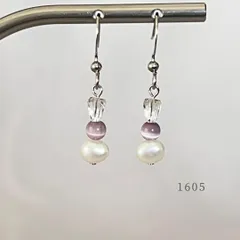 淡水パール＆キャッツアイ＆クリスタル　ピアス　・・✽・・　〈真珠　サージカルステンレス　フック〉