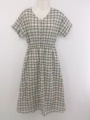 ◇ Te chichi TERRASSE チェック 半袖 膝下丈 ワンピース サイズF ブラック ホワイト系 ライトベージュ系 レディース P  【中古】 【1211090003126】
