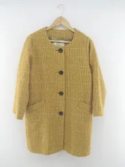 ◇ saloon サルーン チェック 長袖 ノーカラー コート サイズ38 キャメル レディース P  【中古】 【1211100013633】