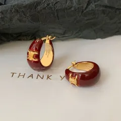 レッド ボルドー フープピアス リングピアス ゴールド 両耳用 高級感 高見え 韓国アクセサリー モード レトロ 存在感 個性派 レディース