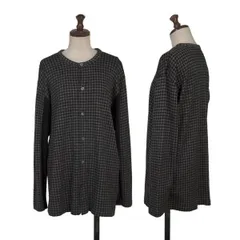 ローブドシャンブル コムデギャルソンrobe de chambre COMME des GARCONS 異素材スリーブ切替チェックニットカーディガン 黒グレーM位