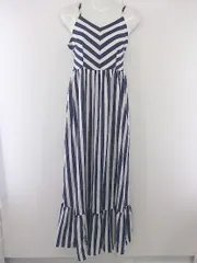 ◇ SHEIN ストライプ バックリボン ロング キャミソールワンピース サイズS EU36 US4 ネイビー ホワイト レディース P  【中古】 【1211110007165】
