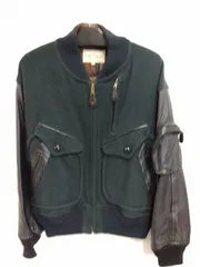 26g-023x【中古】monsieur NICOLE DESIGNED BY KOBA ﾑｯｼｭﾆｺﾙ　小林由紀夫　80s　ｳﾞｨﾝﾃｰｼﾞ　袖革　ｽﾀｼﾞｬﾝ　ﾌﾞﾙｿﾞﾝ　緑　Mｻｲｽﾞ