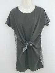 ◇ Arnold Palmer 切替 ロゴ刺繍 ウエストリボン 半袖 ミニ ワンピース サイズ2 グレー ホワイト系 レディース P  【中古】 【1211140010142】のサムネイル