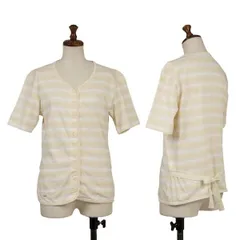 マドモアゼルノンノンMademoiselle NON NON ボーダー半袖カーディガン ベージュ白他M位