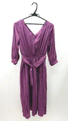 ◇ ◎ natural COUTURE Vネック。ウエストゴム 七分袖 ロング ワンピース サイズF パープル レディース E  【1211150018084】