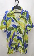 ◇ ZARA ザラ 総柄 ボタン 半袖 シャツ サイズUS M グリーン マルチ メンズ E  【1211150022258】