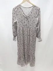 ◇ - ドット柄 袖フリル 長袖 ロング ワンピース サイズ F ベージュ ブラック レッド レディース E  【1211150022944】