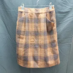 ◇ LOWRYS FARM ローリーズファーム チェック柄　バックジップ ひざ丈 台形 スカート サイズL ブラウン レディース E  【1211150029882】
