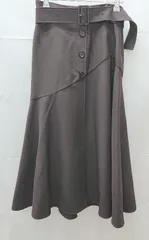 ◇ QUEENS COURT ウエストゴム ボタン ロング フレア スカート サイズ1 ブラウン パープル レディース E  【1211150032509】