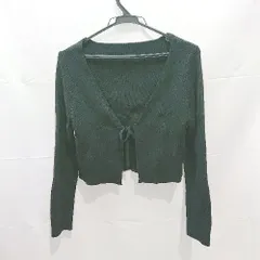 ◇ SHEIN　シーイン 無地　フロントひも付き 長袖 ニット カーディガン サイズL ブラック レディース E  【1211150030307】