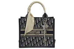 極美品 CHRISTIAN DIOR クリスチャンディオール ブックトート スモール ハンドバッグ M1325CZBB_M928 ネイビー オブリーク柄 中古 4b010153