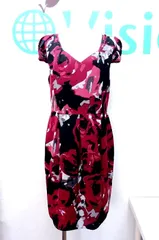 【195279】ANNE KLEIN アンクライン  花柄 半袖ワンピース  10 ボルドー系