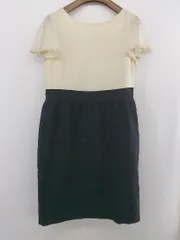 ◇ anatelier アナトリエ ボーダー 切替 刺繍 半袖 ミニ ワンピース サイズ38 ベージュ系 ブラック レディース P  【中古】 【1211160008501】