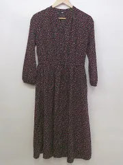 ◇ ◎ UNIQLO ユニクロ 花柄 Vネック 長袖 膝下丈 ワンピース サイズS ダークネイビー レッド系 マルチ レディース P  【中古】 【1211170005279】