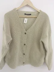 ◇ Lugnoncure ルノンキュール Vネック 長袖 ニット カーディガン サイズF ベージュ系 カーキ系 レディース P 【中古】 【1211170008362】