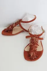 【141773】FABIO RUSCONI ファビオルスコーニ  フリンジスエード　サンダル  36 ライトブラウン